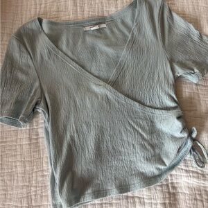 O'Neill Wrap Tie Front Blouse- light blue